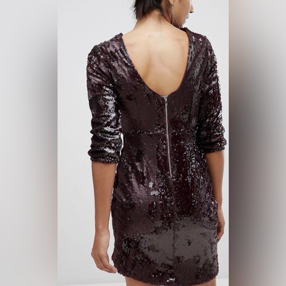Little Mistress Dark Plum/Burgundy Sequin Long-Sleeve Wrap Dress NWT - Picture 2 of 12